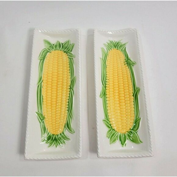2 - Vintage Ceramic corn on the cobb dishes  farmhouse - Made In Japan 9.75" - Picture 1 of 8